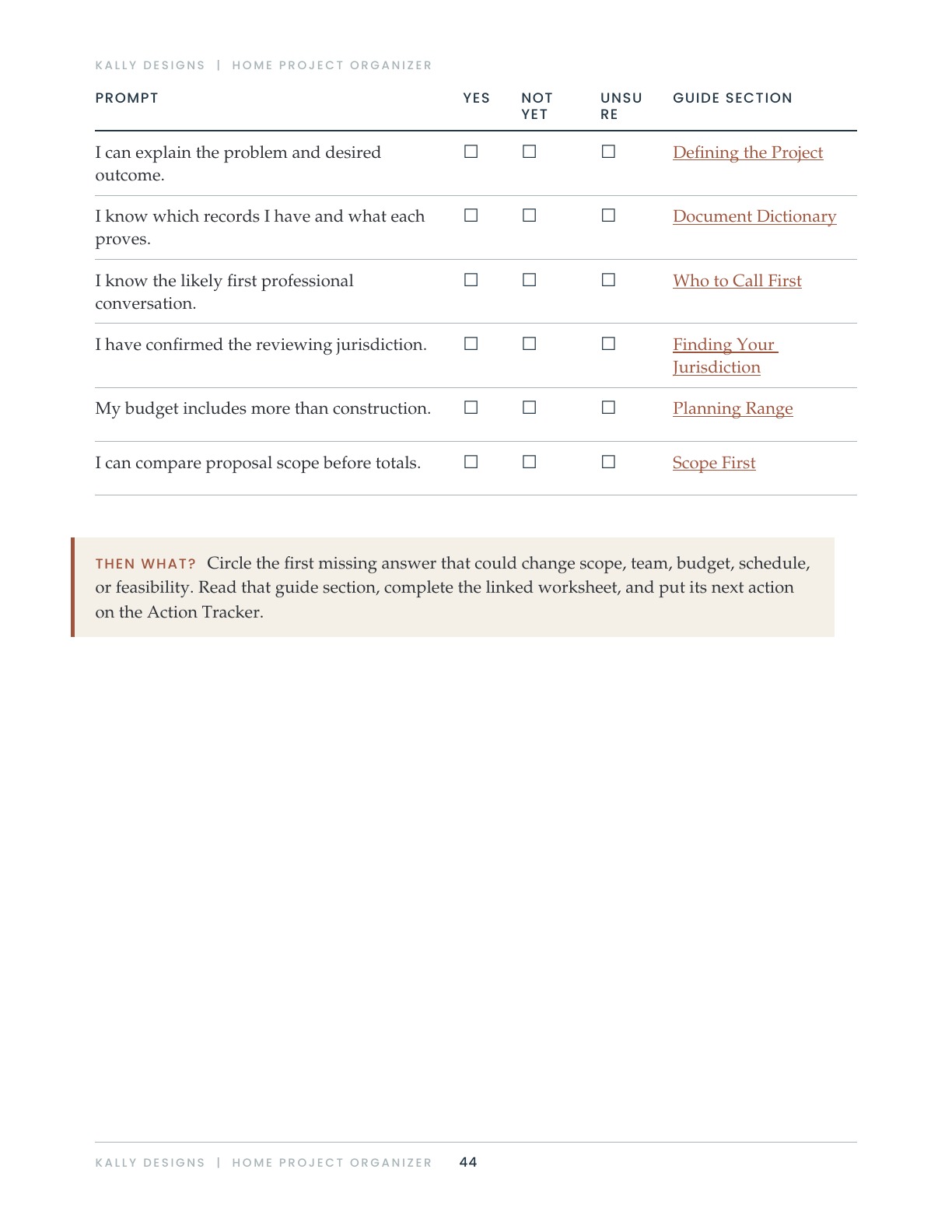 Workbook readiness snapshot shown as a printed page